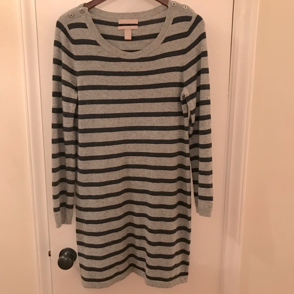Banana Republic Black & Grey Striped Sweater Dress